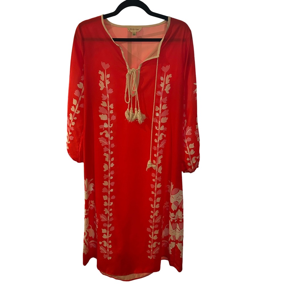 To My Lovers Red Floral Print Tassel Tie Long Sleeve Dress Size S
